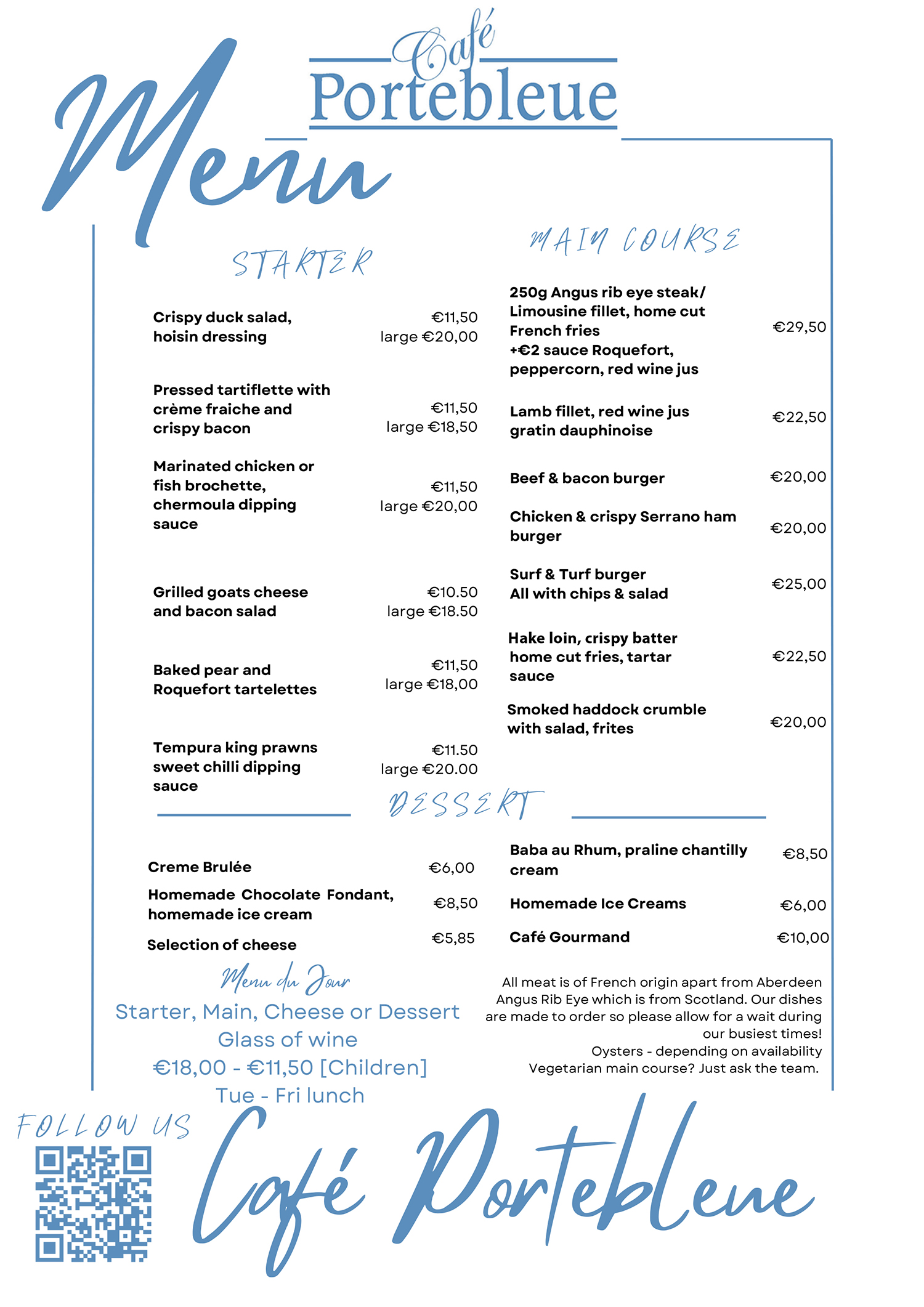 Cafe Portebleue Verteuil-sur-Charente Valentines menu