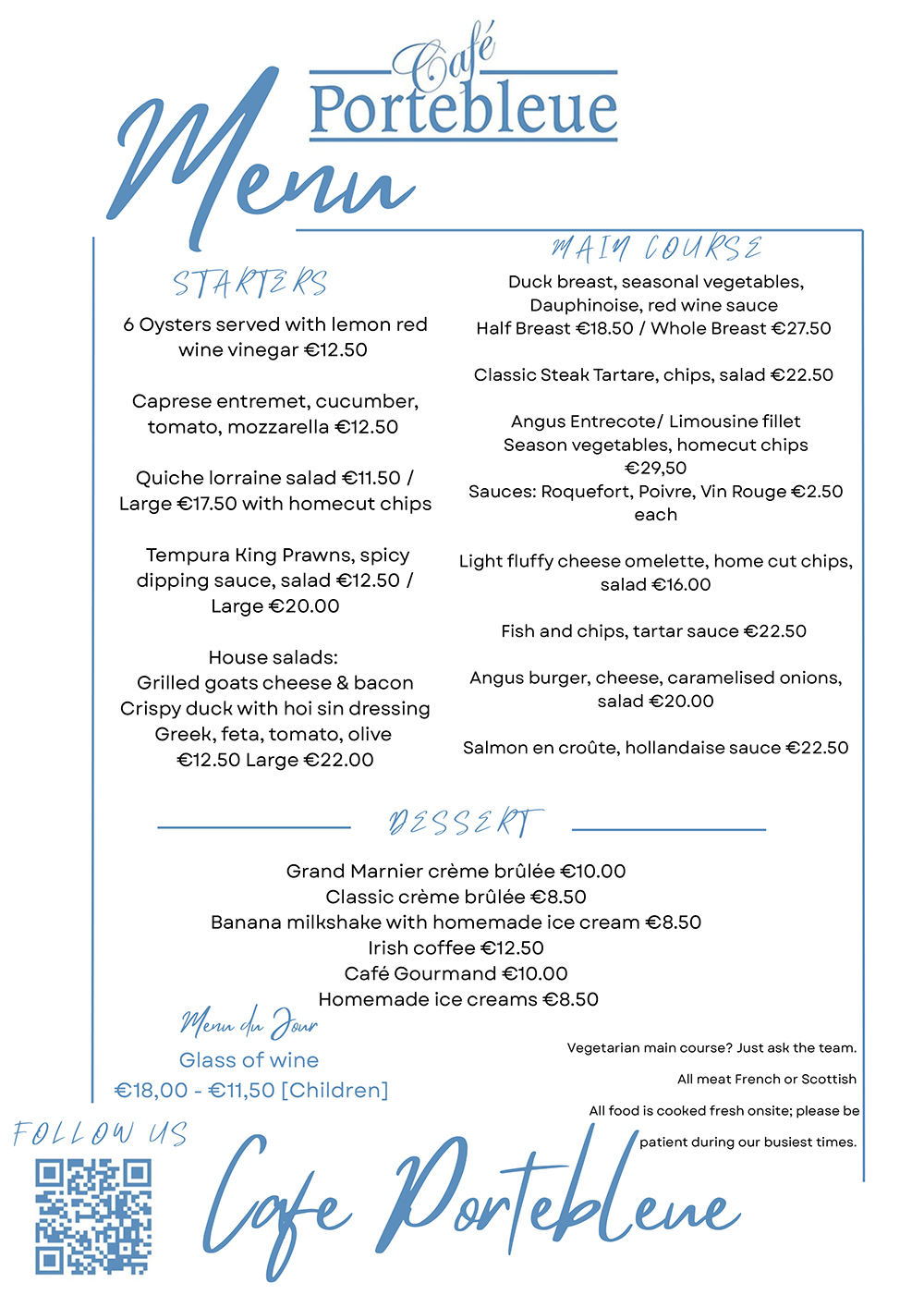 Cafe Portebleue Summer Menu 2026