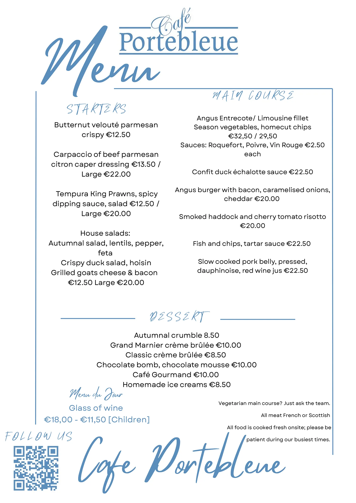 Portebleue Menu October 2026 EN